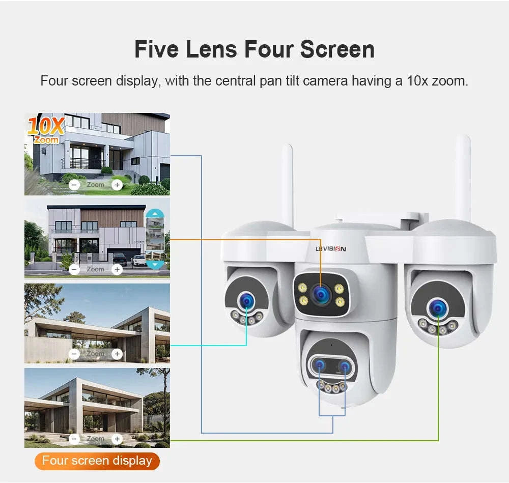 Four-Screen 10X Zoom PTZ WiFi Surveillance Camera-WiFi 10XZoom No Card / US Plug / China Mainland