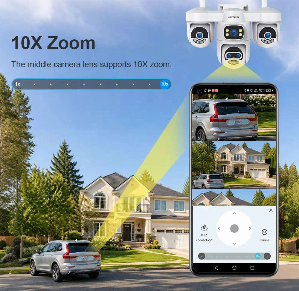 Four-Screen 10X Zoom PTZ WiFi Surveillance Camera-WiFi 10XZoom No Card / US Plug / China Mainland