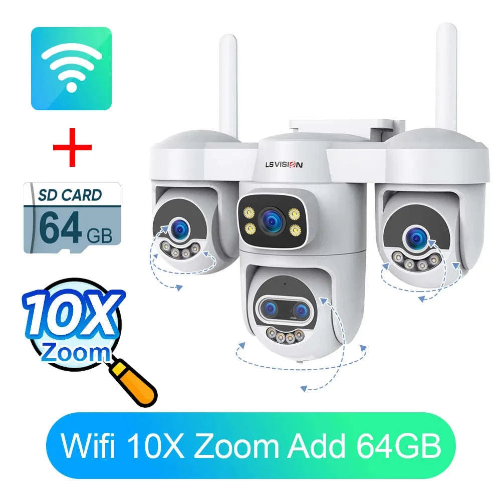 Four-Screen 10X Zoom PTZ WiFi Surveillance Camera-WiFi 10XZoom No Card / US Plug / China Mainland