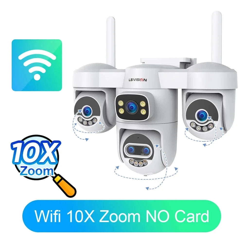 Four-Screen 10X Zoom PTZ WiFi Surveillance Camera-WiFi 10XZoom No Card / US Plug / China Mainland