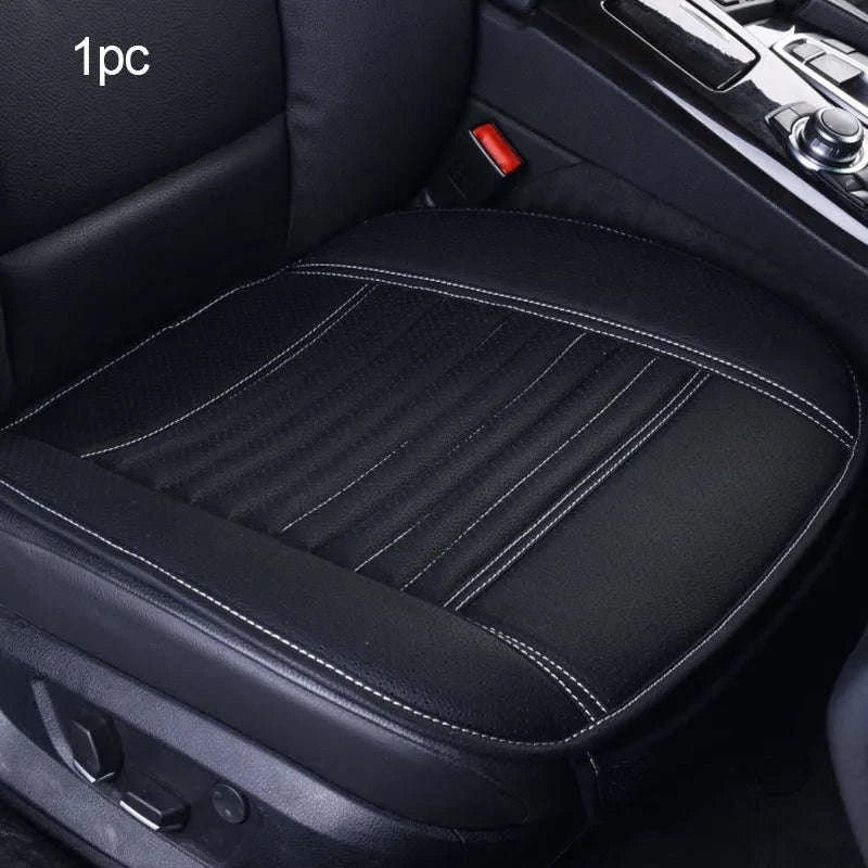 Four Season Car Seat Cover PU Leather Universal Breathable Seat Protector-Front Black line 1pc