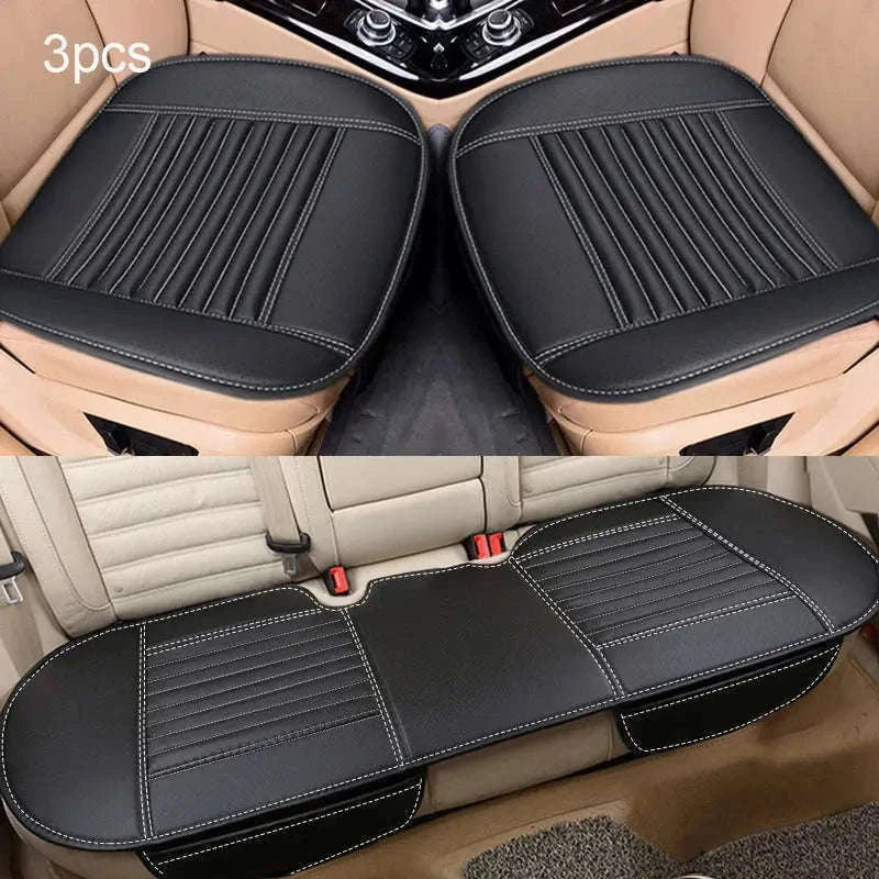 Four Season Car Seat Cover PU Leather Universal Breathable Seat Protector-Front Black line 1pc