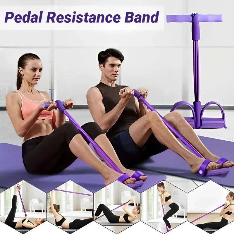 Four-Tube Pedal Tensioner Fitness Resistance Band-Pink