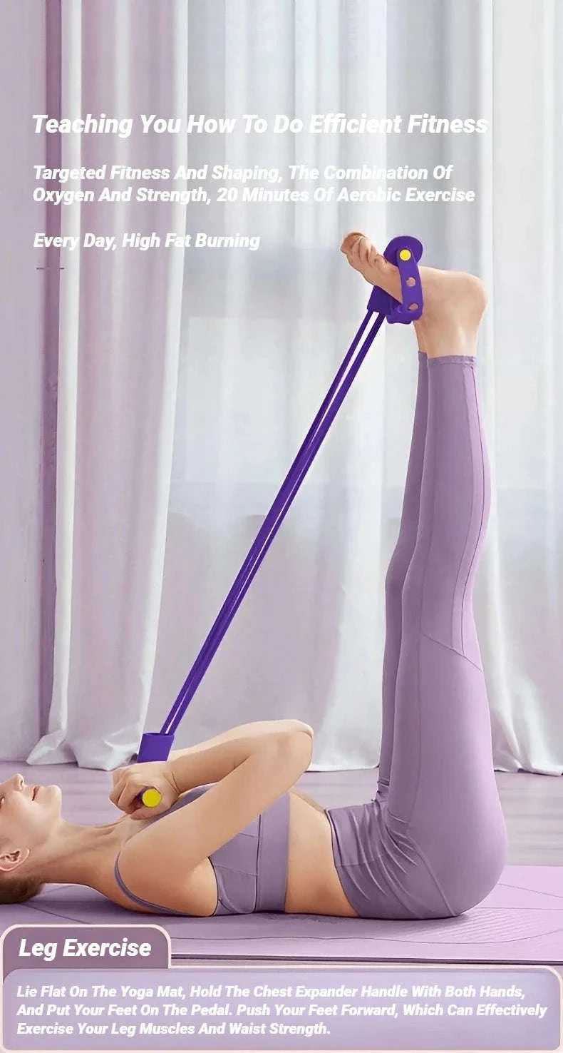 Four-Tube Pedal Tensioner Multi‑Functional Fitness Elastic Band-Pink