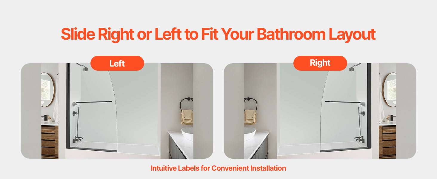Frameless Bathtub Shower Door 34x55 Black Tempered Glass Screen-United States