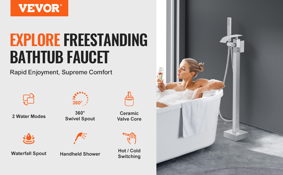 Freestanding Bathtub Faucet Shower Mixer with 360° Swivel Spout