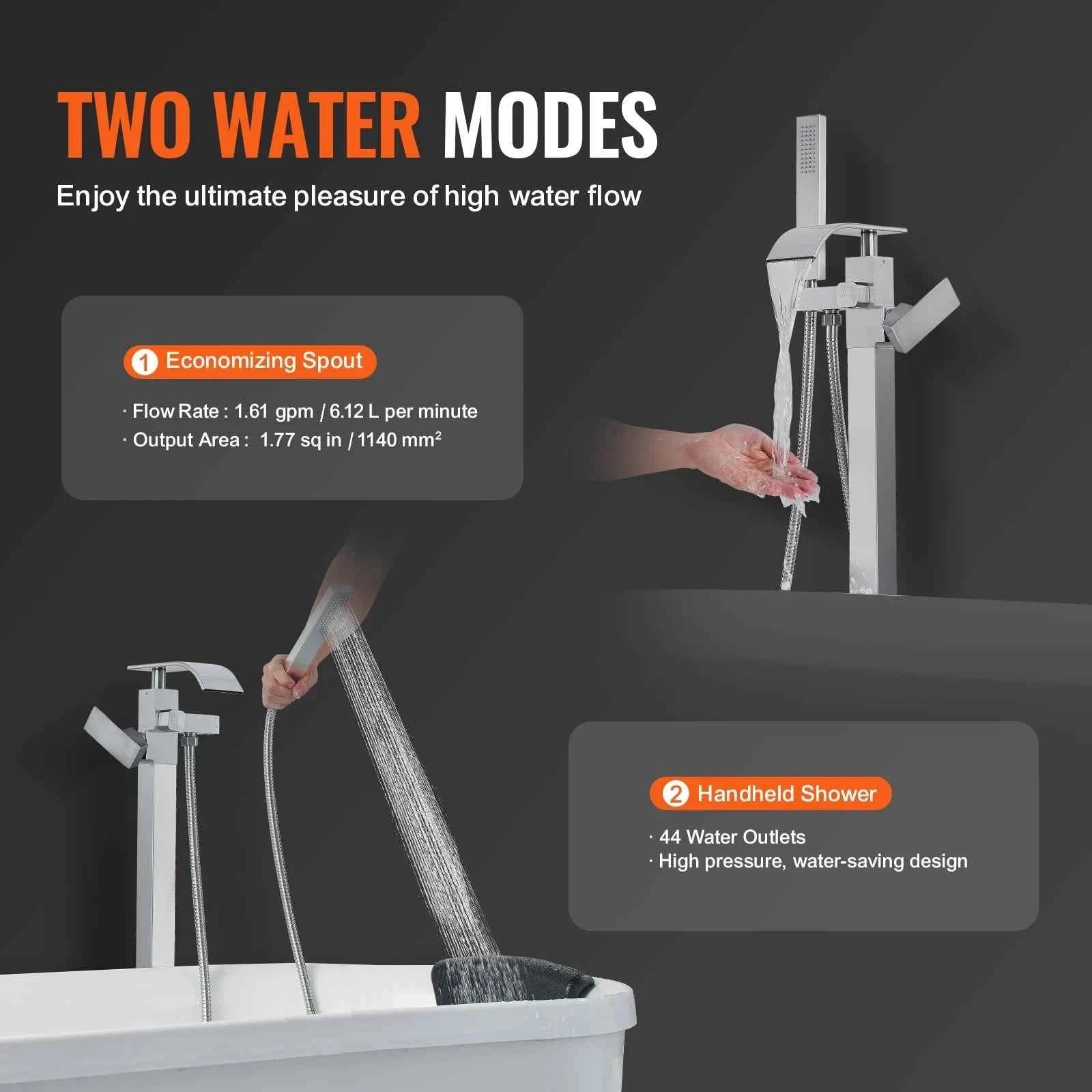 Freestanding Bathtub Faucet Shower Mixer with 360° Swivel Spout-Bathtub Faucet / United States