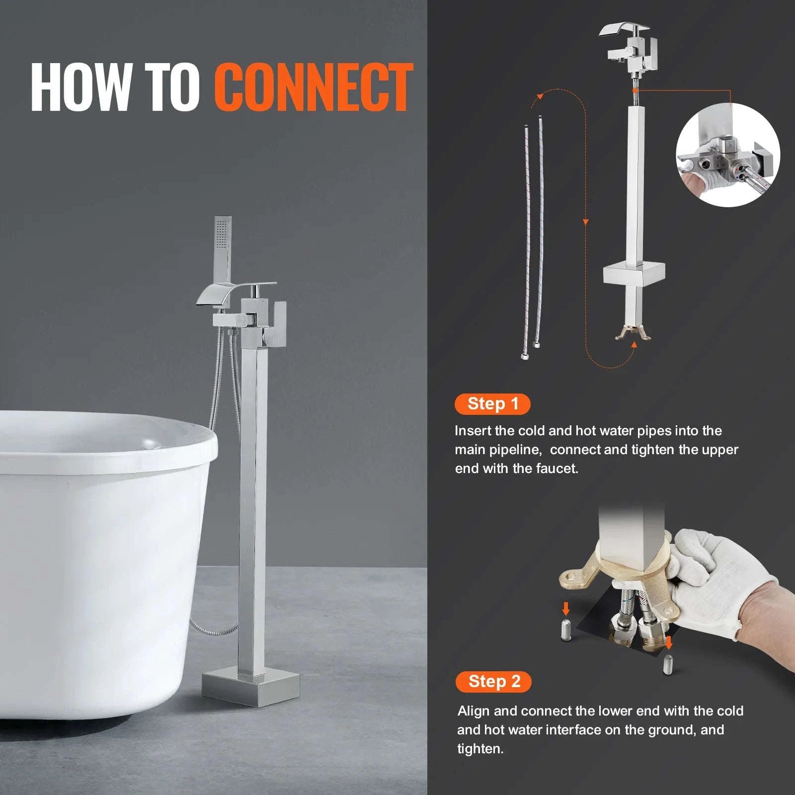Freestanding Bathtub Faucet Shower Mixer with 360° Swivel Spout-Bathtub Faucet / United States