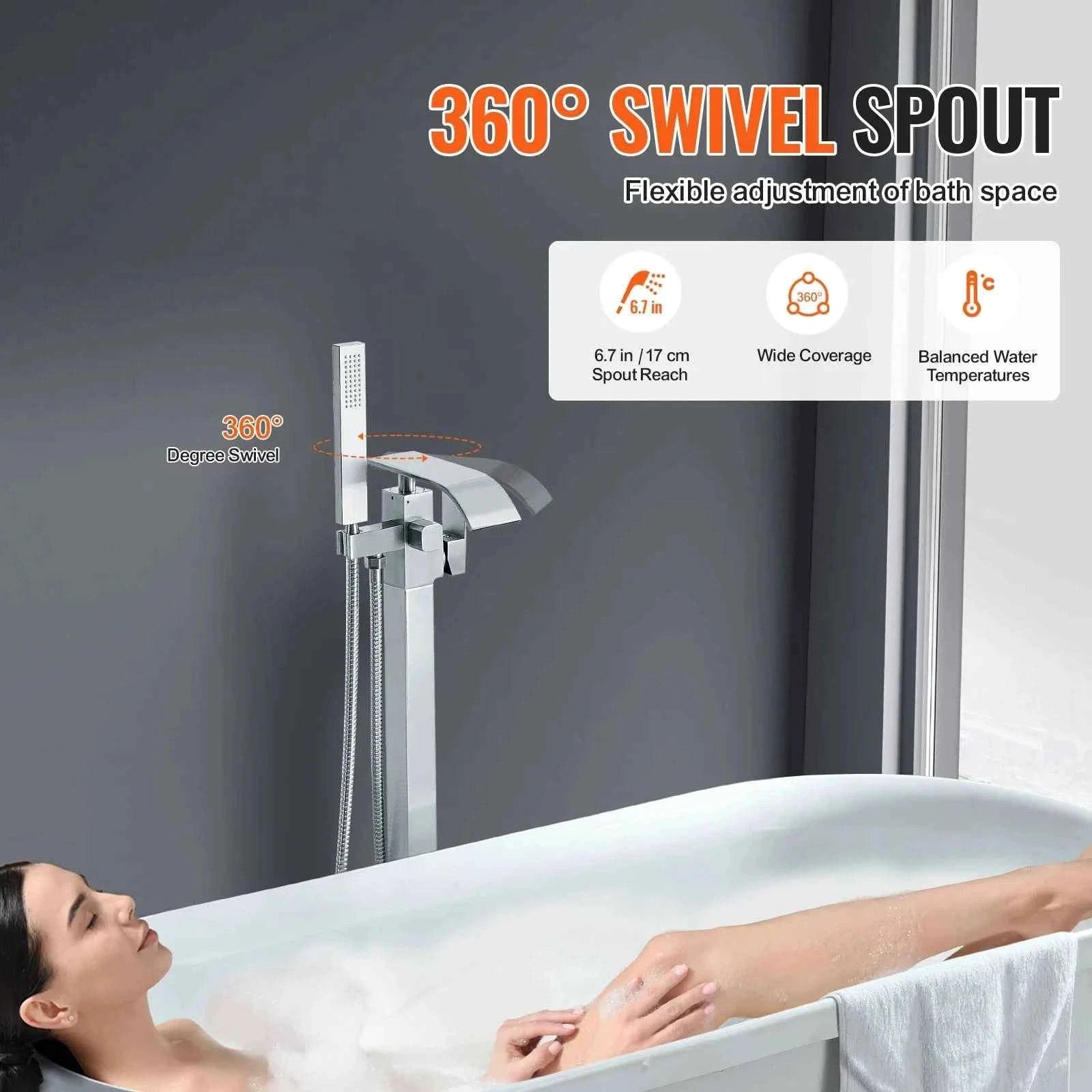 Freestanding Bathtub Faucet Shower Mixer with 360° Swivel Spout-Bathtub Faucet / United States