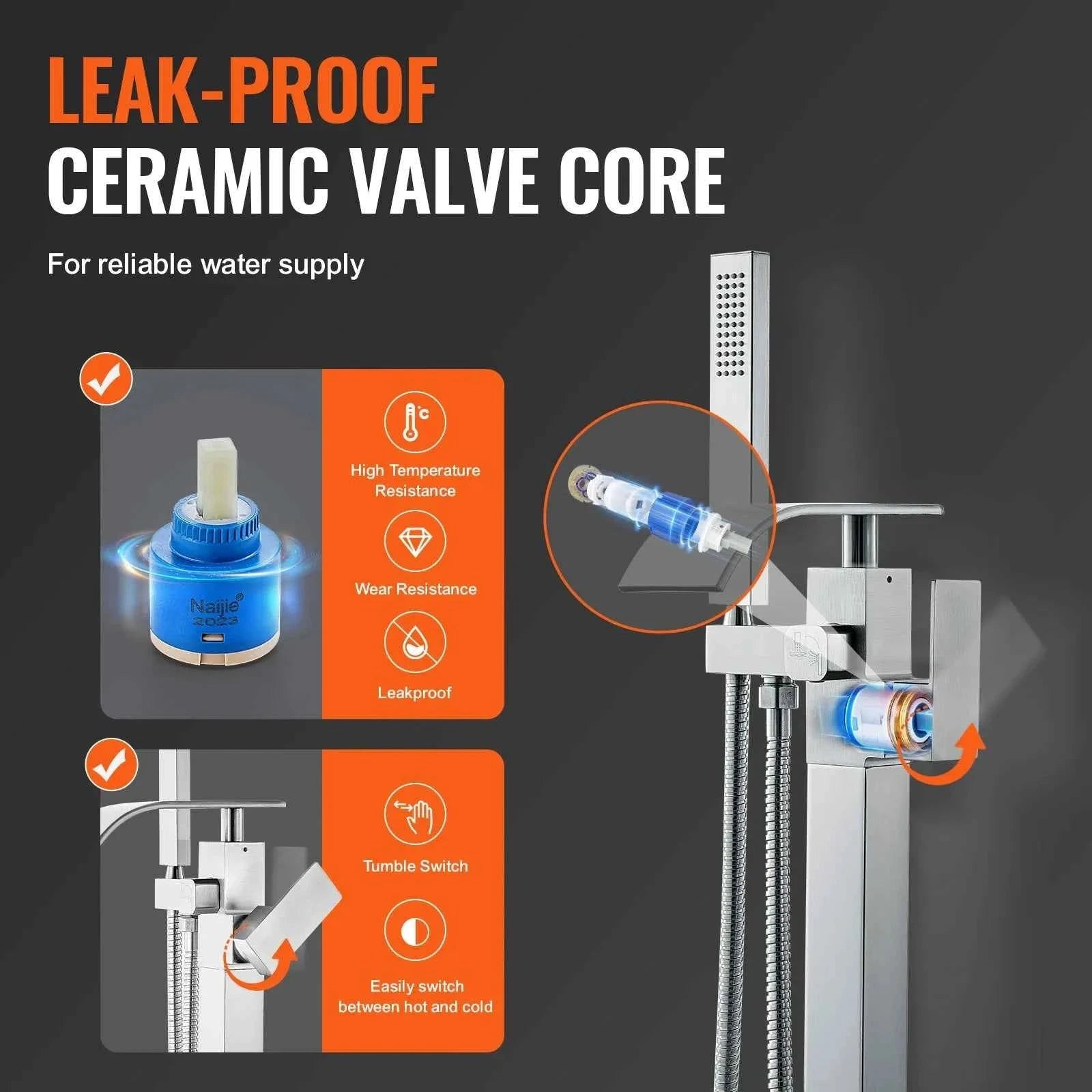 Freestanding Bathtub Faucet Shower Mixer with 360° Swivel Spout-Bathtub Faucet / United States
