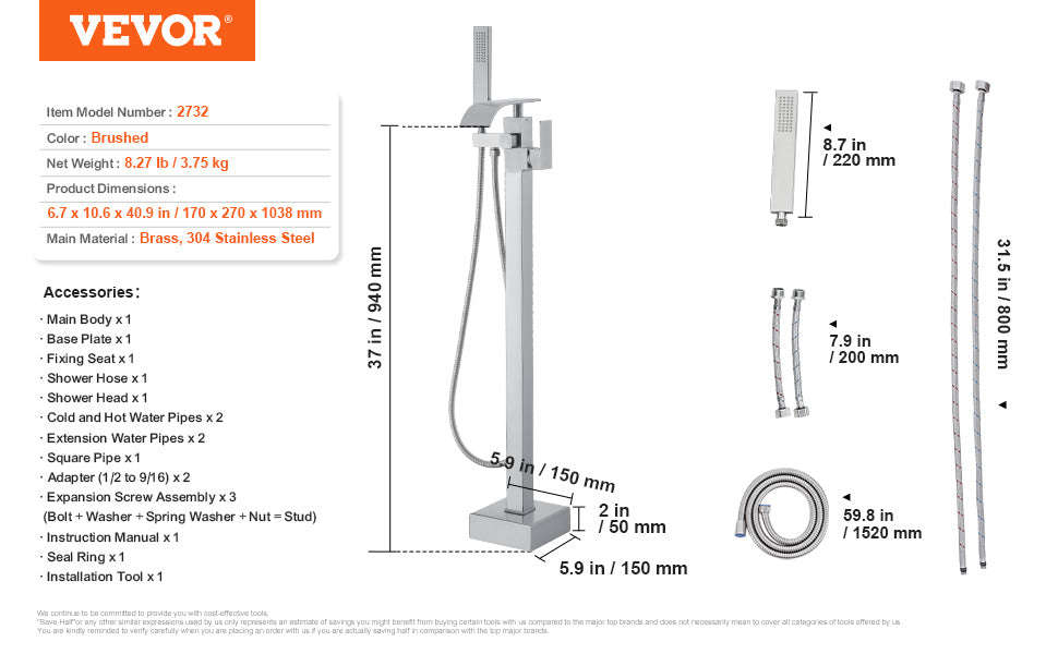 Freestanding Bathtub Faucet Shower Mixer with 360° Swivel Spout-Bathtub Faucet / United States