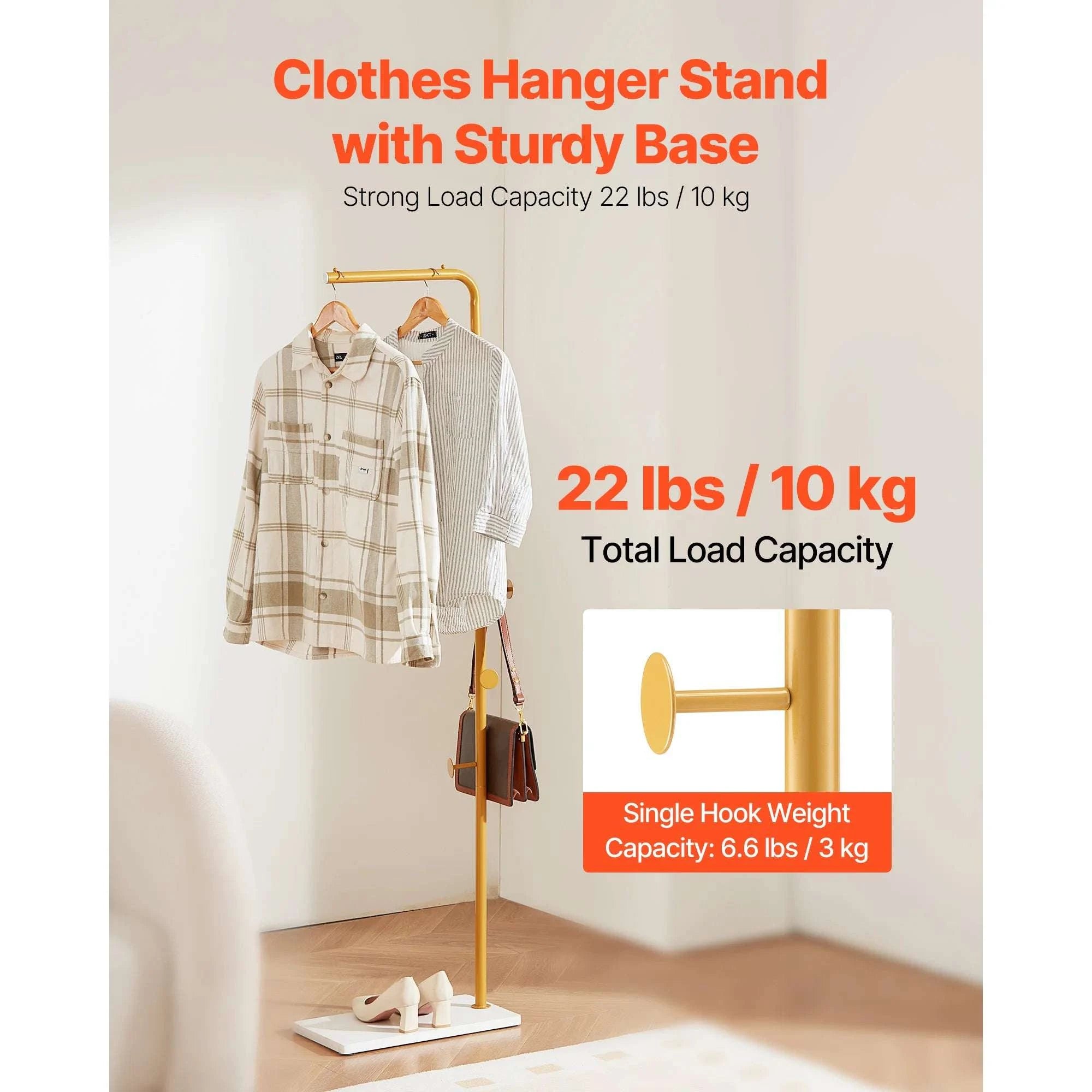 Freestanding Coat Rack with Quartz Base and 3 Hooks Stand-7-Shaped / United States