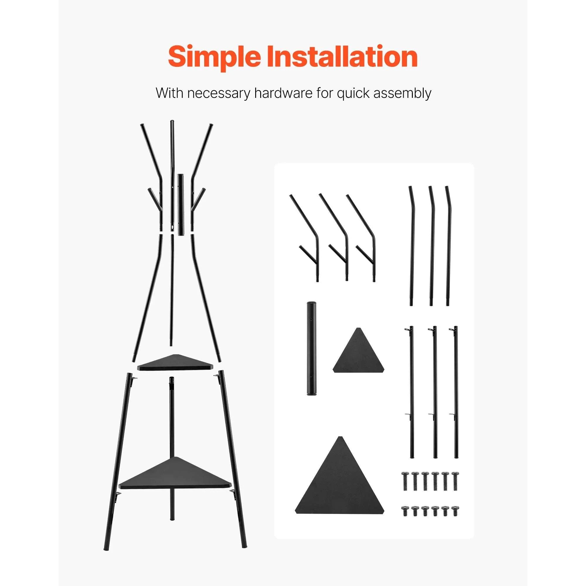 Freestanding Coat Rack with Shelves and Hooks for Entryway Storage-Carbon Steel / United States