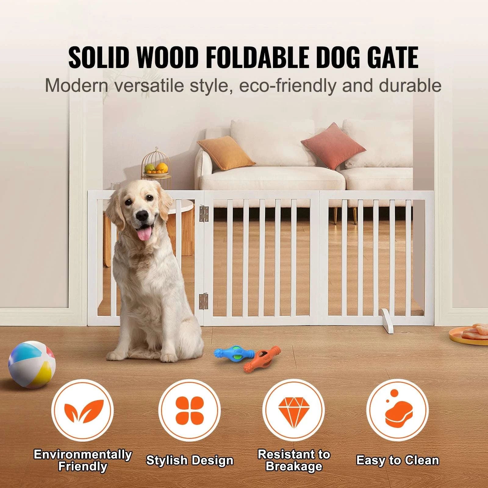 Freestanding Foldable Dog Gate 3 Panel Wood Pet Barrier 60"-White / 96 Inches / CZECH REPUBLIC