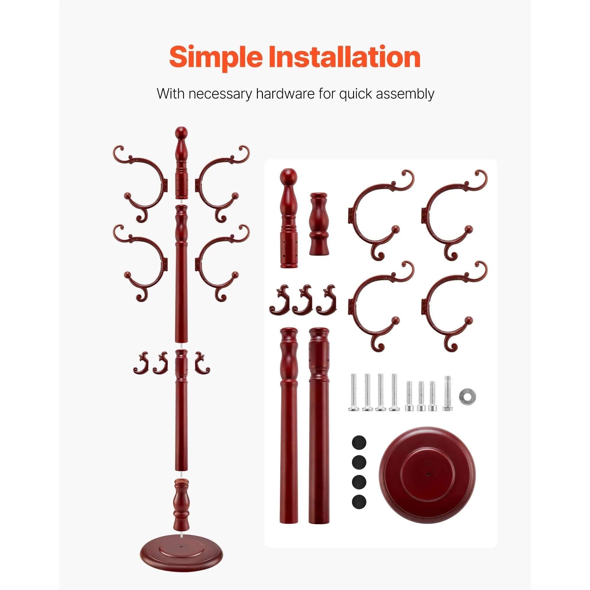 Freestanding Wooden Coat Rack with 11 Hooks & Weighted Base-Birch Wood / United States