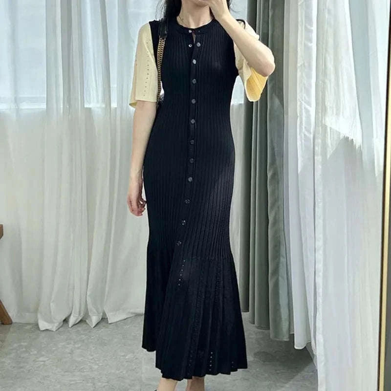 French Elegant Knitted Mermaid Dress-black / L