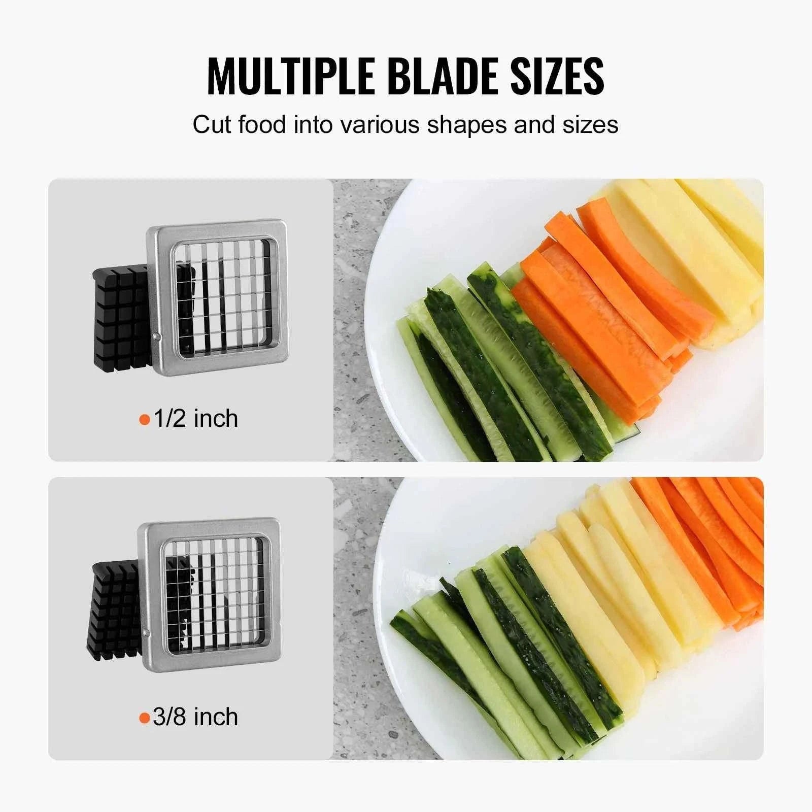 French Fry Cutter Potato Slicer with 1/2 and 3/8 Inch Stainless Steel Blades-LD03 2 Size / france