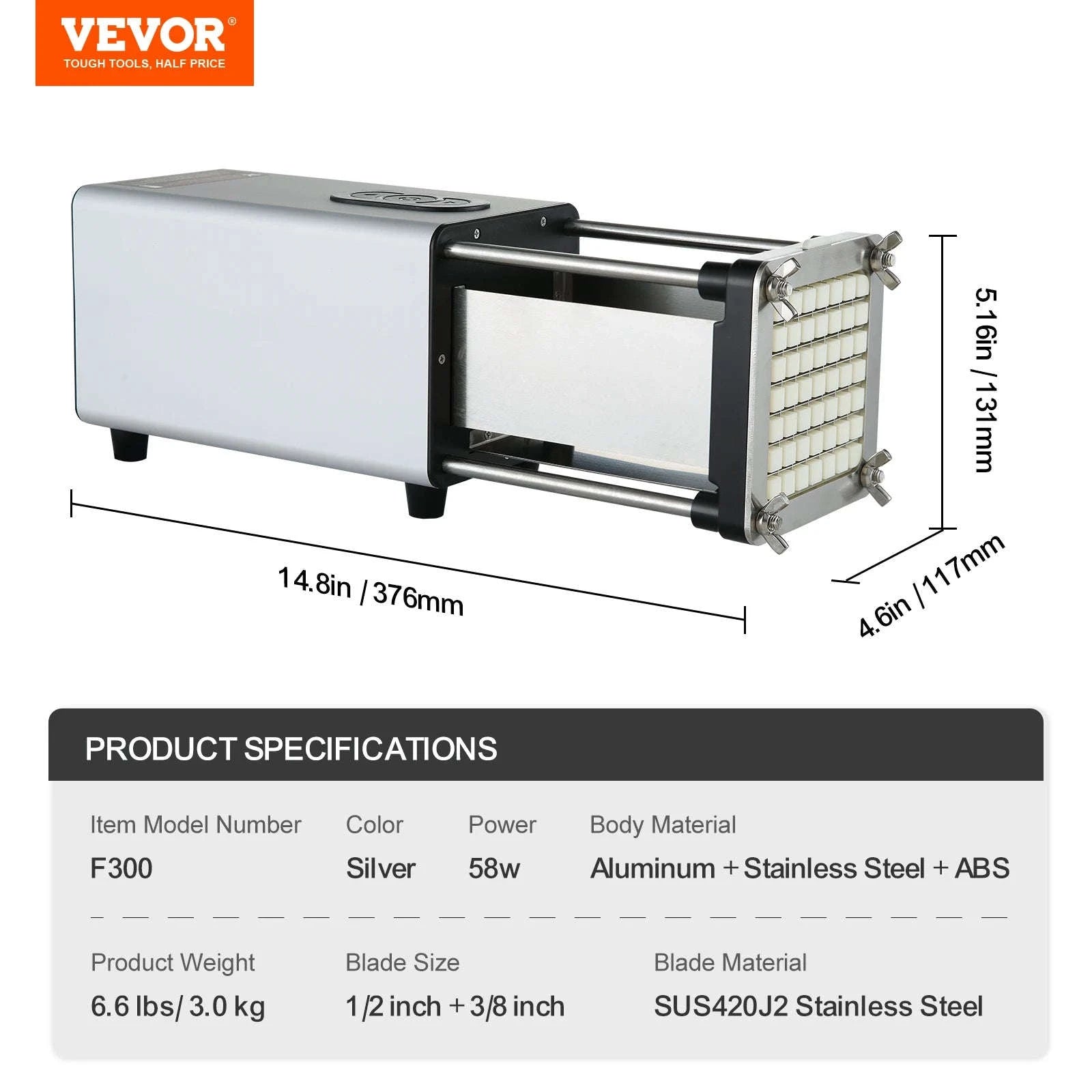 French Fry Cutter Potato Slicer with 1/2 and 3/8 Inch Stainless Steel Blades-LD03 2 Size / france
