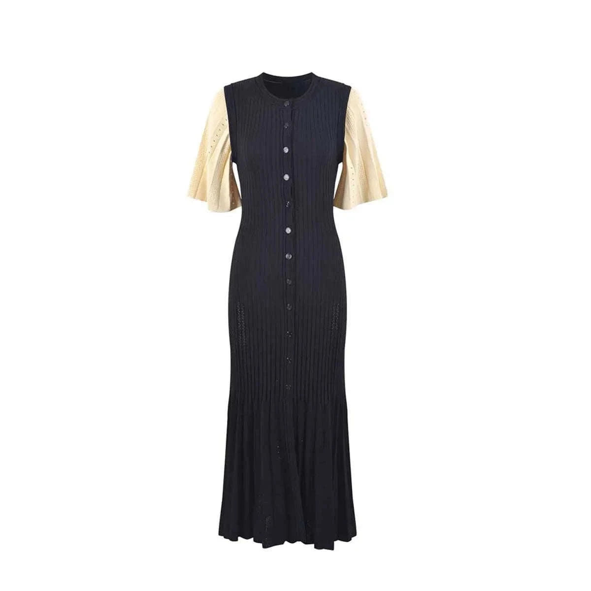 French-Inspired Knitted Mermaid Dress with Elegant Shape-black / L