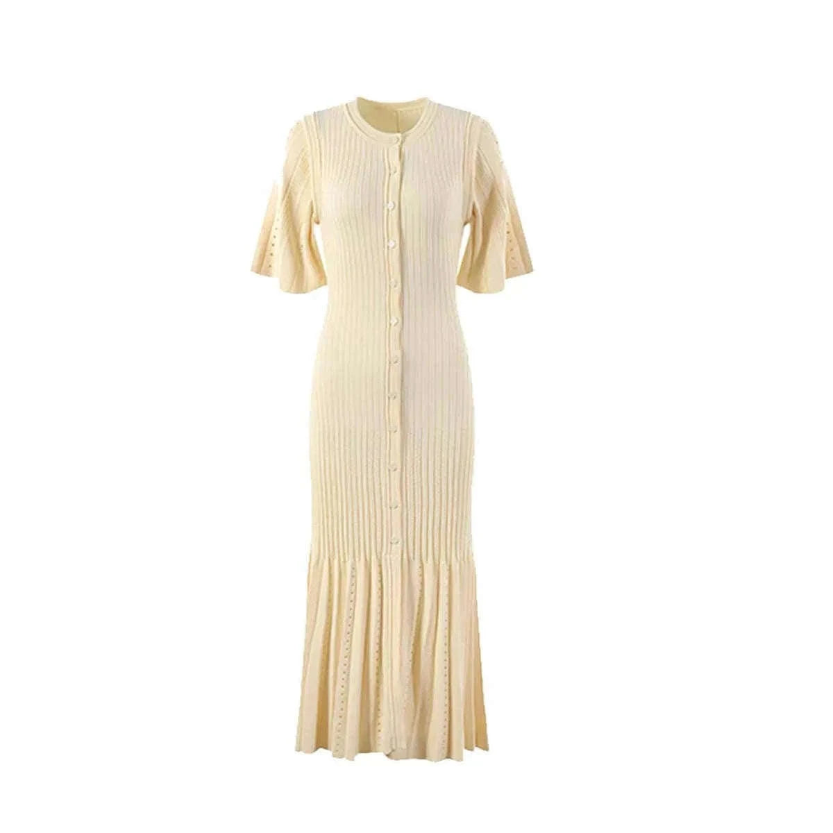 French-Inspired Knitted Mermaid Dress with Elegant Shape-black / L