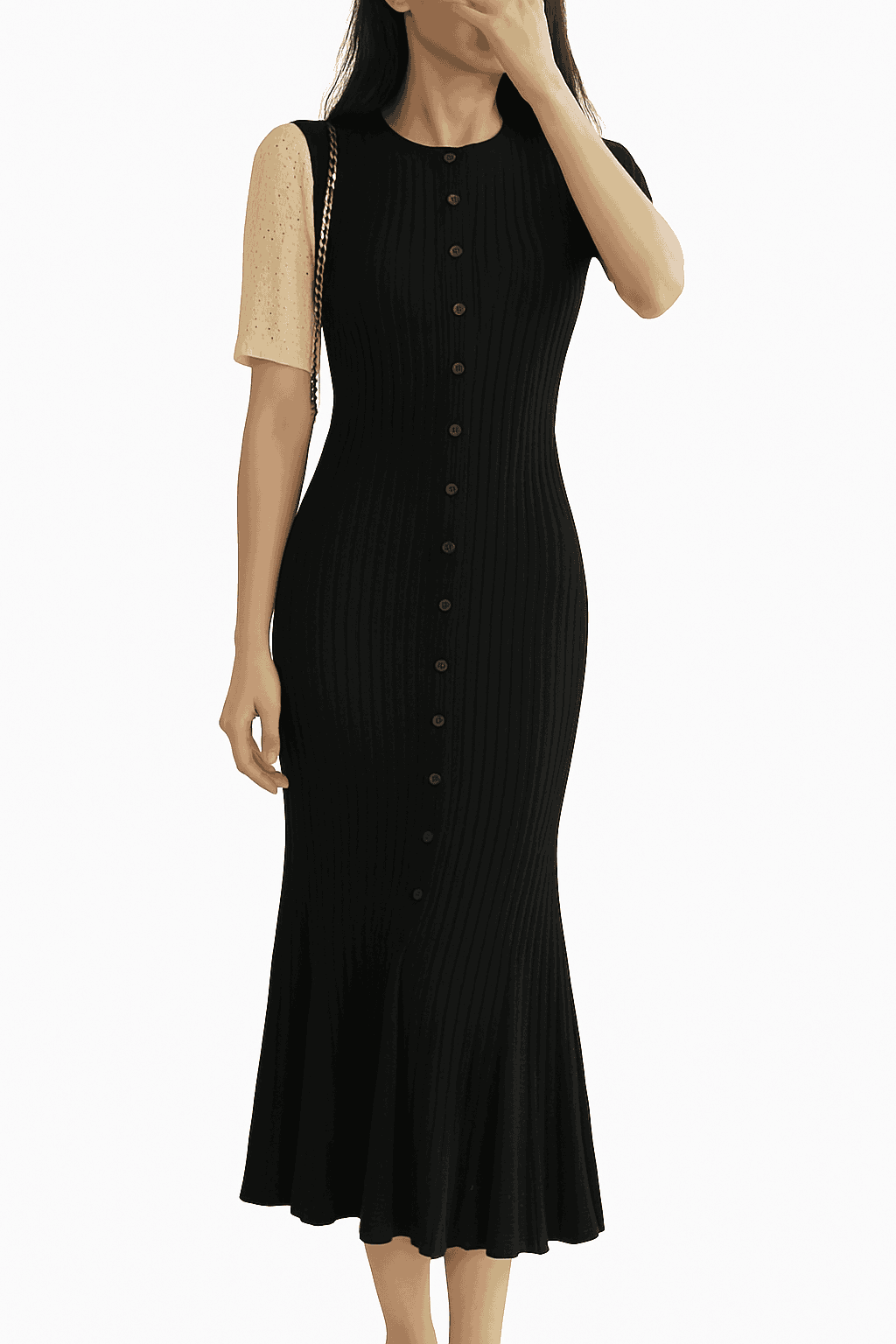 French-Inspired Knitted Mermaid Dress with Elegant Shape-black / L
