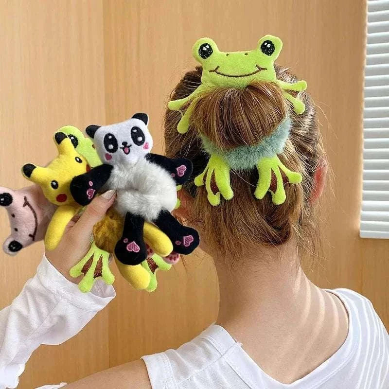 Frog Plush Hair Scrunchie for Cute Ponytail Styles-black