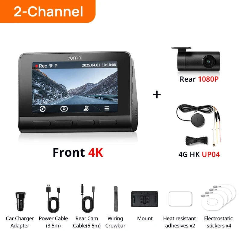 Front 4K Rear 1080P Dash Cam with 4G, GPS, ADAS, Night Vision & Supercapacitor-1-Channel / China Mainland / No TF Card