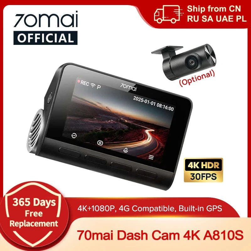 Front 4K Rear 1080P Dash Cam with 4G, GPS, ADAS, Night Vision & Supercapacitor-1-Channel / China Mainland / No TF Card