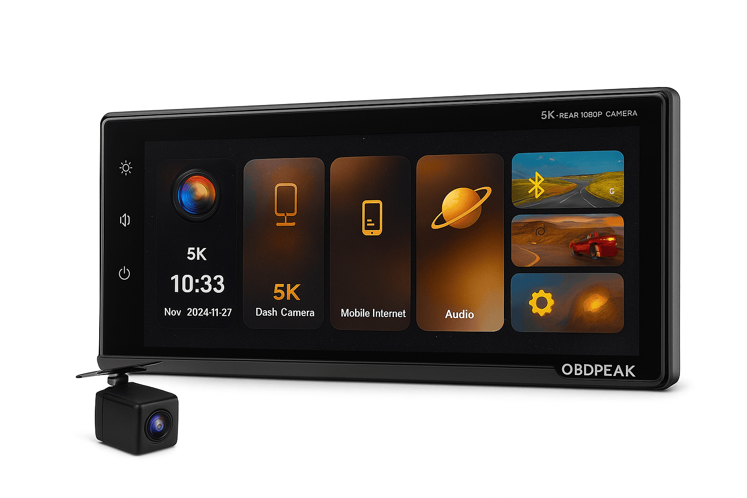 Front 5K Rear 1080P Dash Cam with 11.3-Inch Touch Screen and Night Vision-Single Len / With 64G TF Card
