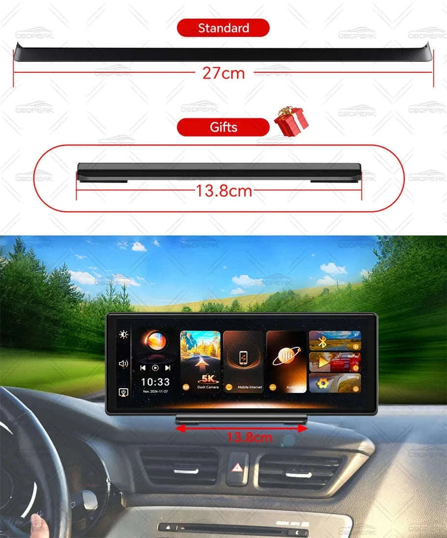Front 5K Rear 1080P Dash Cam with 11.3-Inch Touch Screen and Night Vision-Single Len / With 64G TF Card
