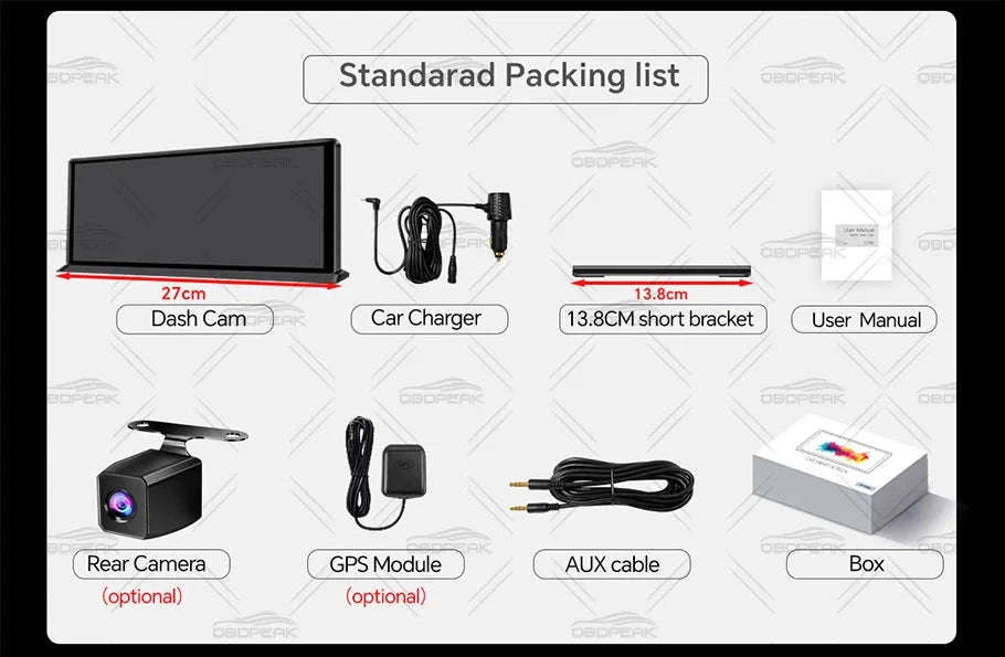 Front 5K Rear 1080P Dash Cam with 11.3-Inch Touch Screen and Night Vision-Single Len / With 64G TF Card