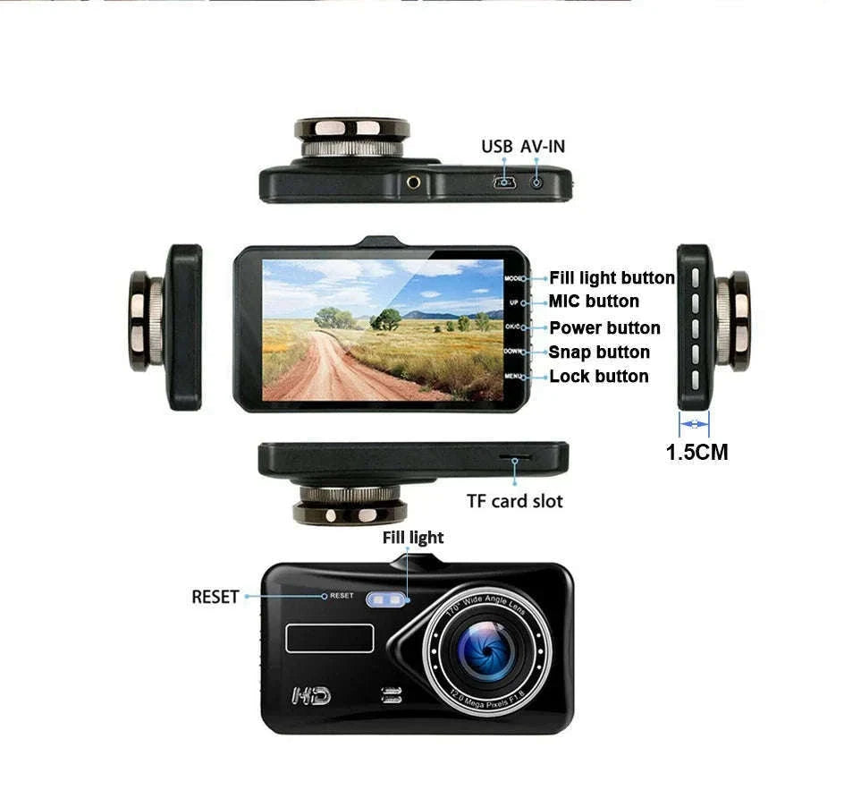 Front and Rear 1080P Dashcam with 4 Inch Touch Screen-B12-6M RCC-BL / None