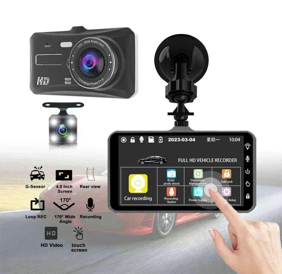 Front and Rear 1080P Dashcam with 4 Inch Touch Screen-B12-6M RCC-BL / None