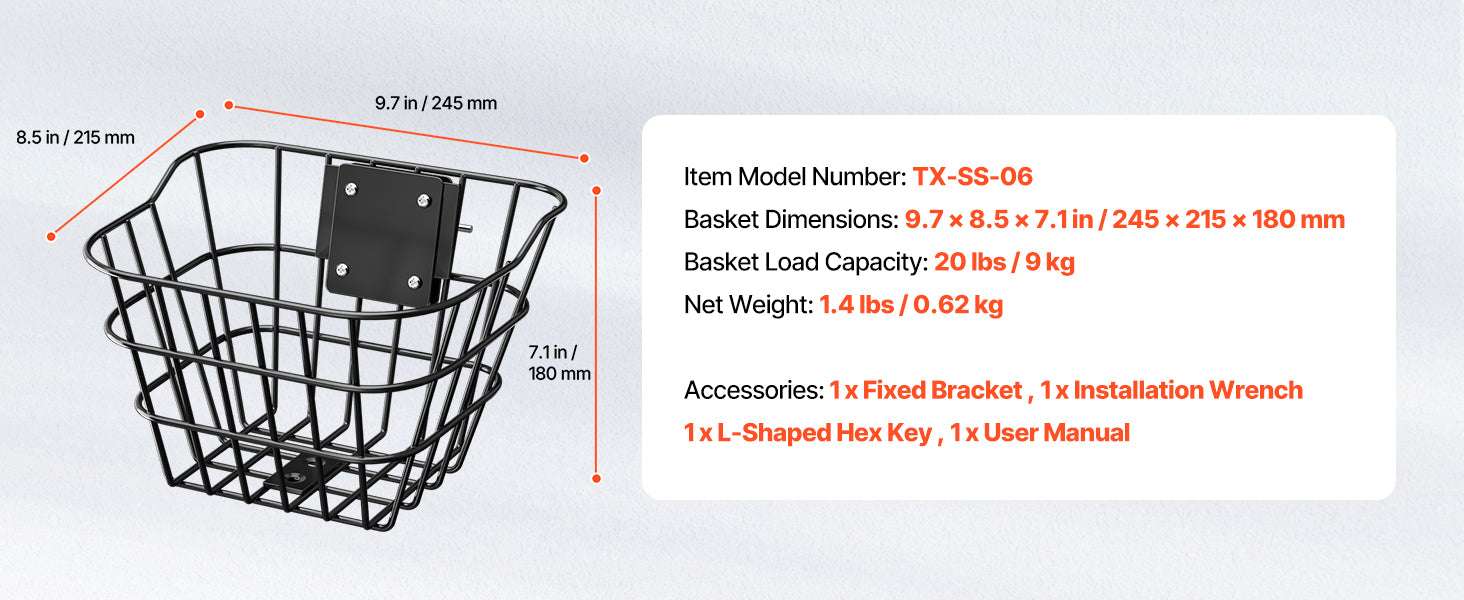 Front Bike Basket for Scooters & Bicycles – 20 lb Steel Carrier-20 lbs Non-foldable / United States