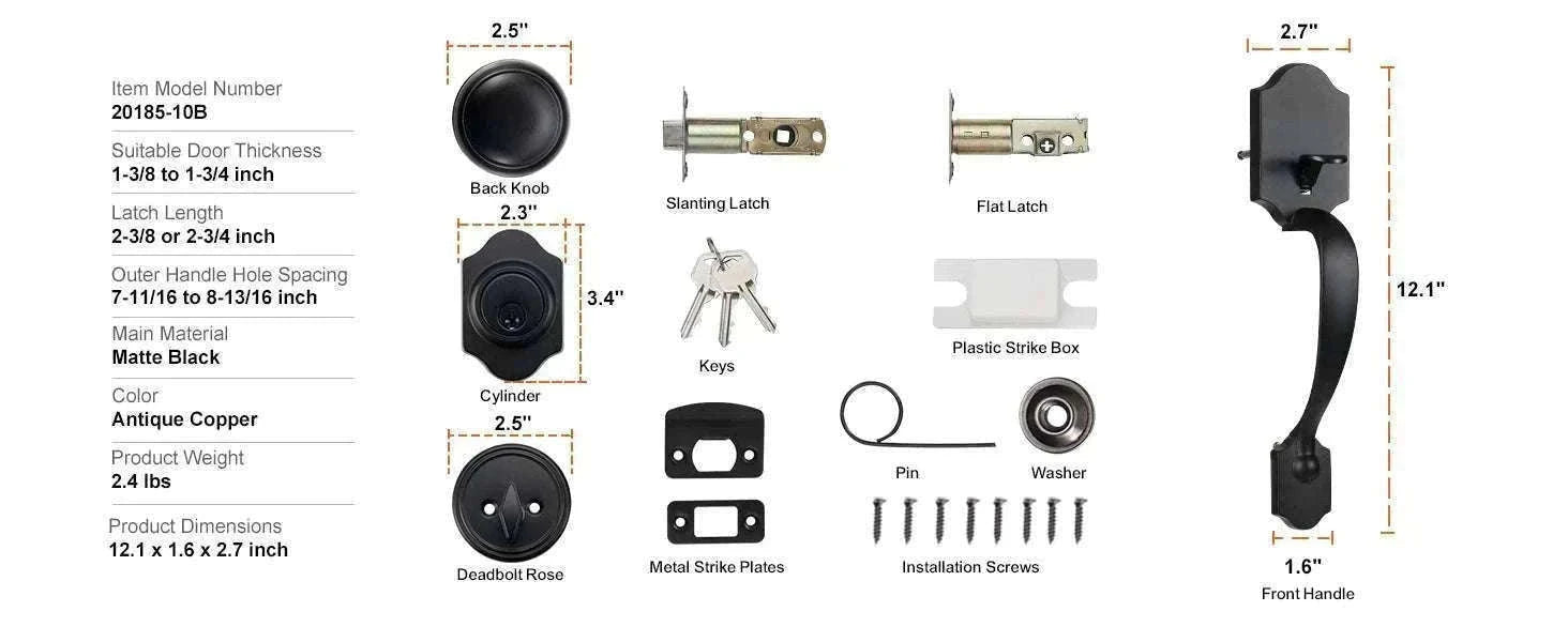 Front Door Handle Lock Set with Deadbolt and Interior Knob-Antique Copper / GERMANY