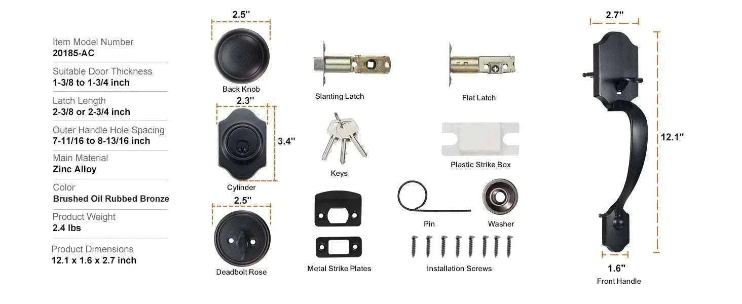 Front Door Handle Lock Set with Deadbolt and Interior Knob-Antique Copper / GERMANY