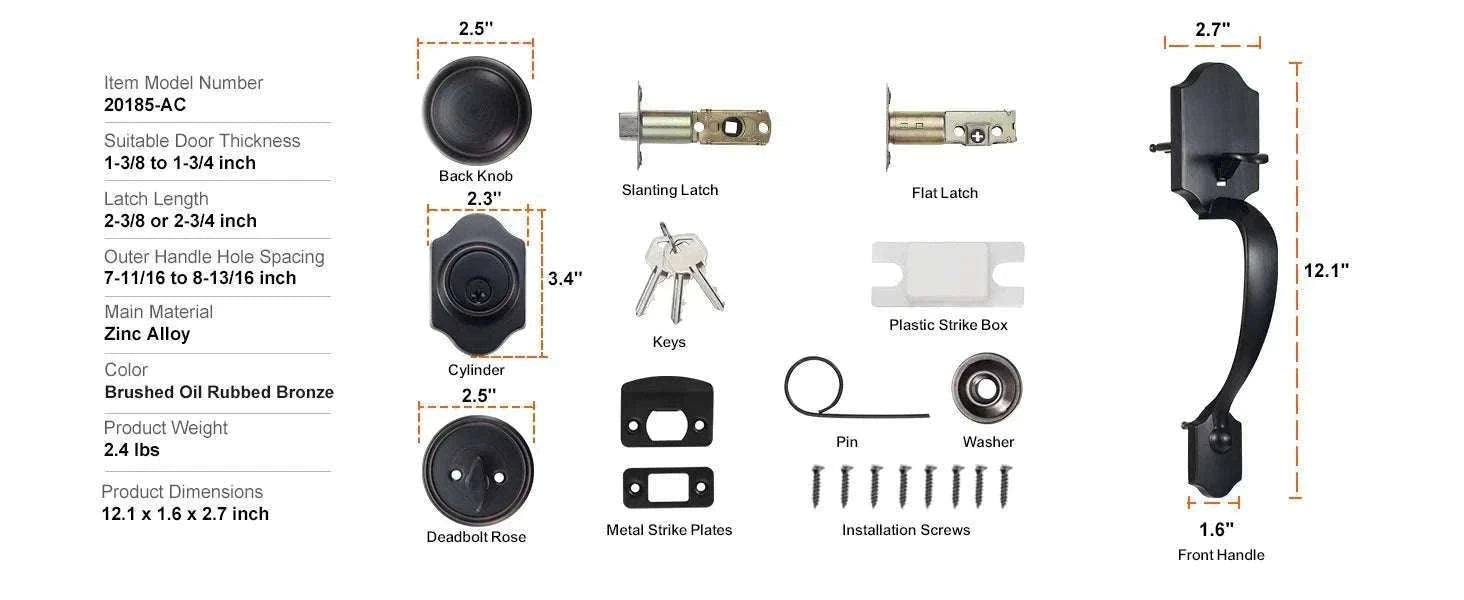 Front Door Handle Lock Set with Deadbolt and Interior Knob-Antique Copper / GERMANY