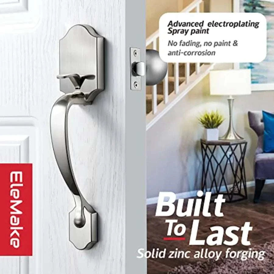 Front Door Handleset with Orbit Knob Satin Chrome Entry Handle-United States / SatinNickelChrome