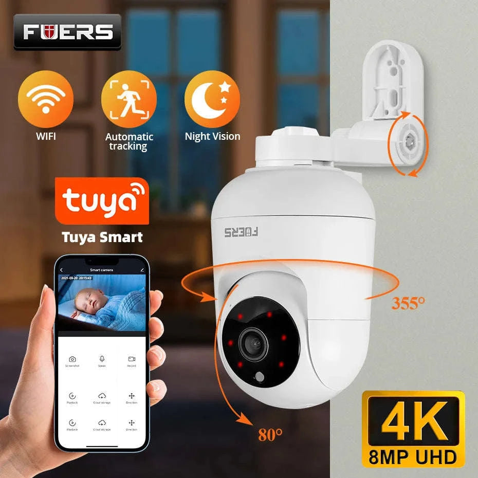 FUERS 4K 8MP WiFi IP Camera With Adjustable Bracket-8MP camera / US Plug