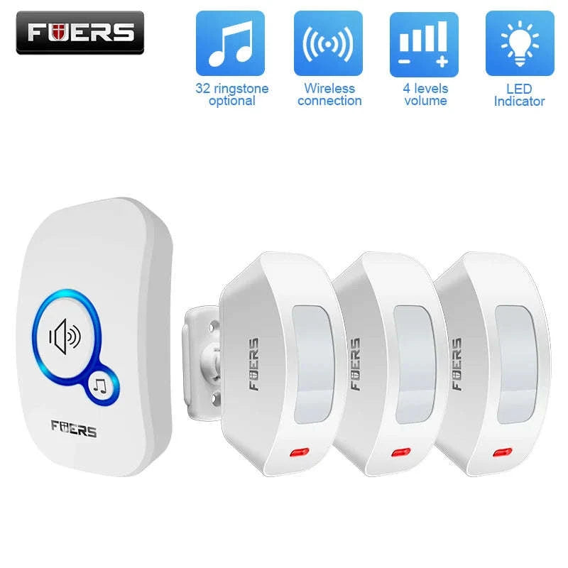FUERS Wireless Door Sensor Alarm with Visitor Chime-2Receiver 1Detector / US Plug