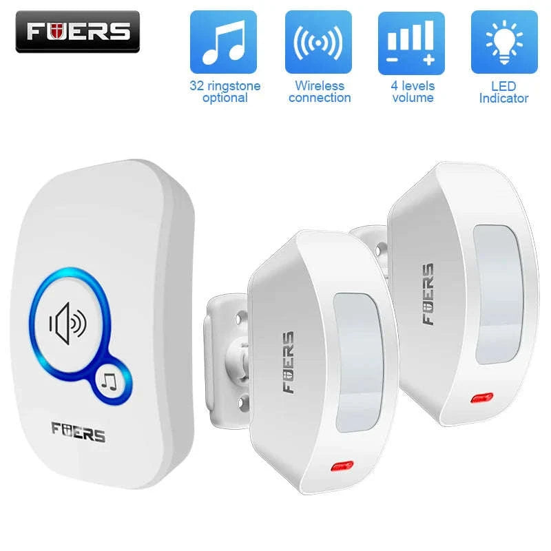 FUERS Wireless Door Sensor Alarm with Visitor Chime-2Receiver 1Detector / US Plug