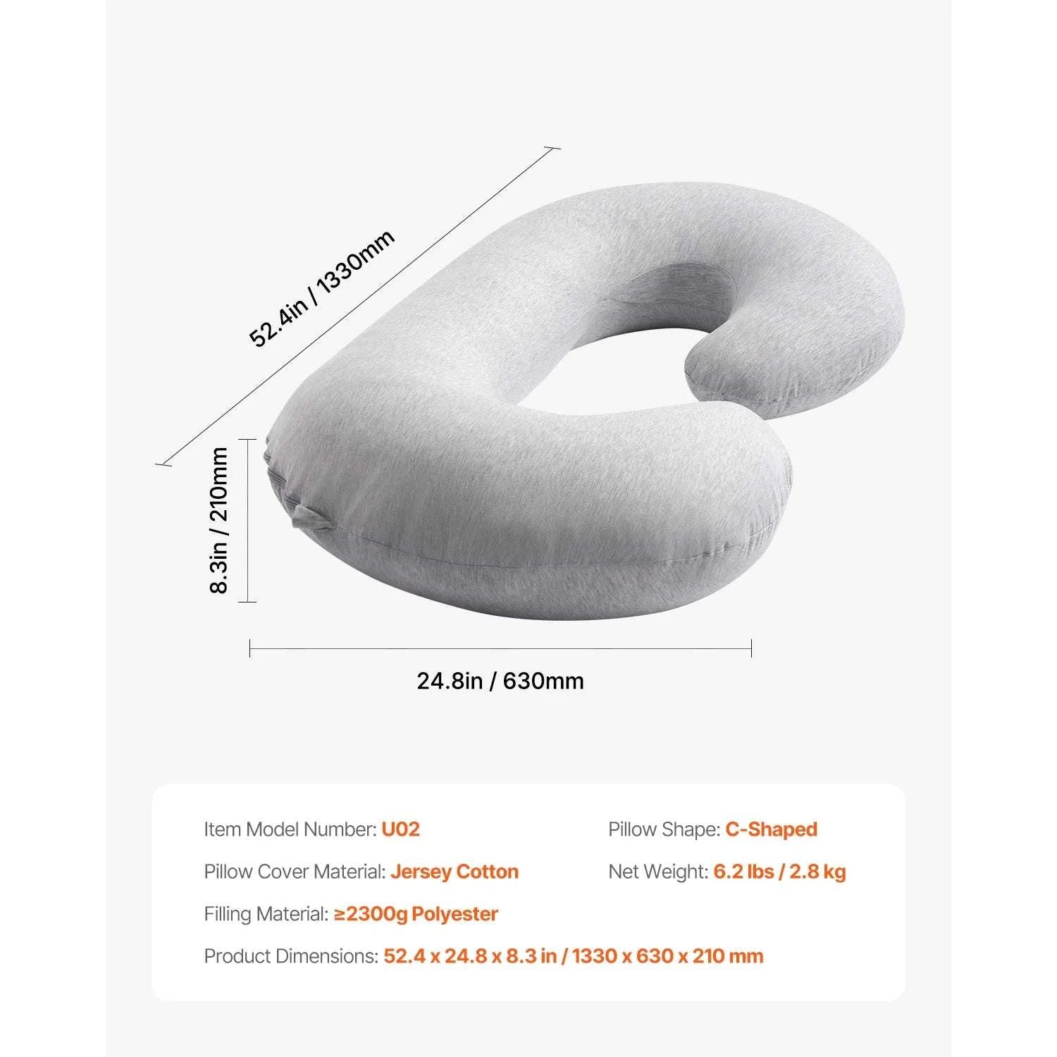 Full Body Pregnancy Pillow with Washable Cover for Better Sleep-L-Shaped / United States