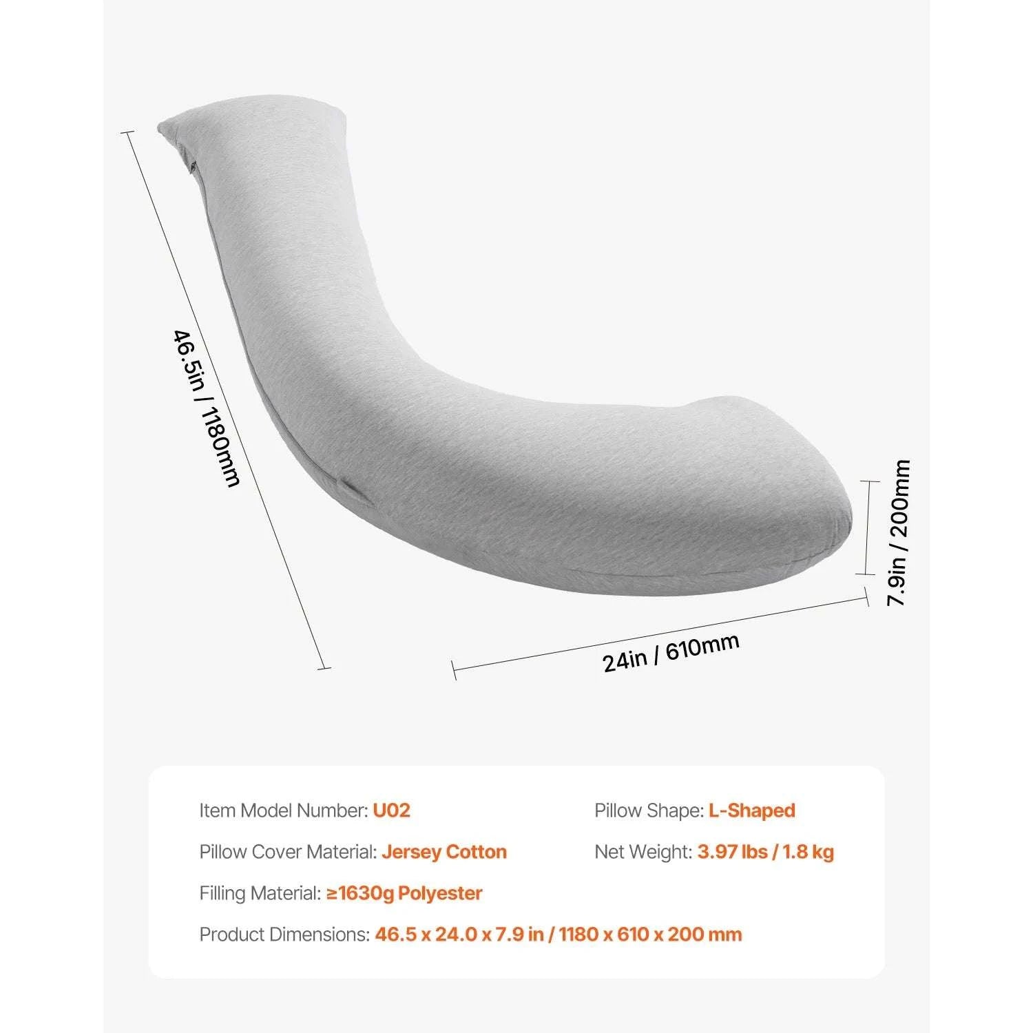 Full Body Pregnancy Pillow with Washable Cover for Better Sleep-L-Shaped / United States