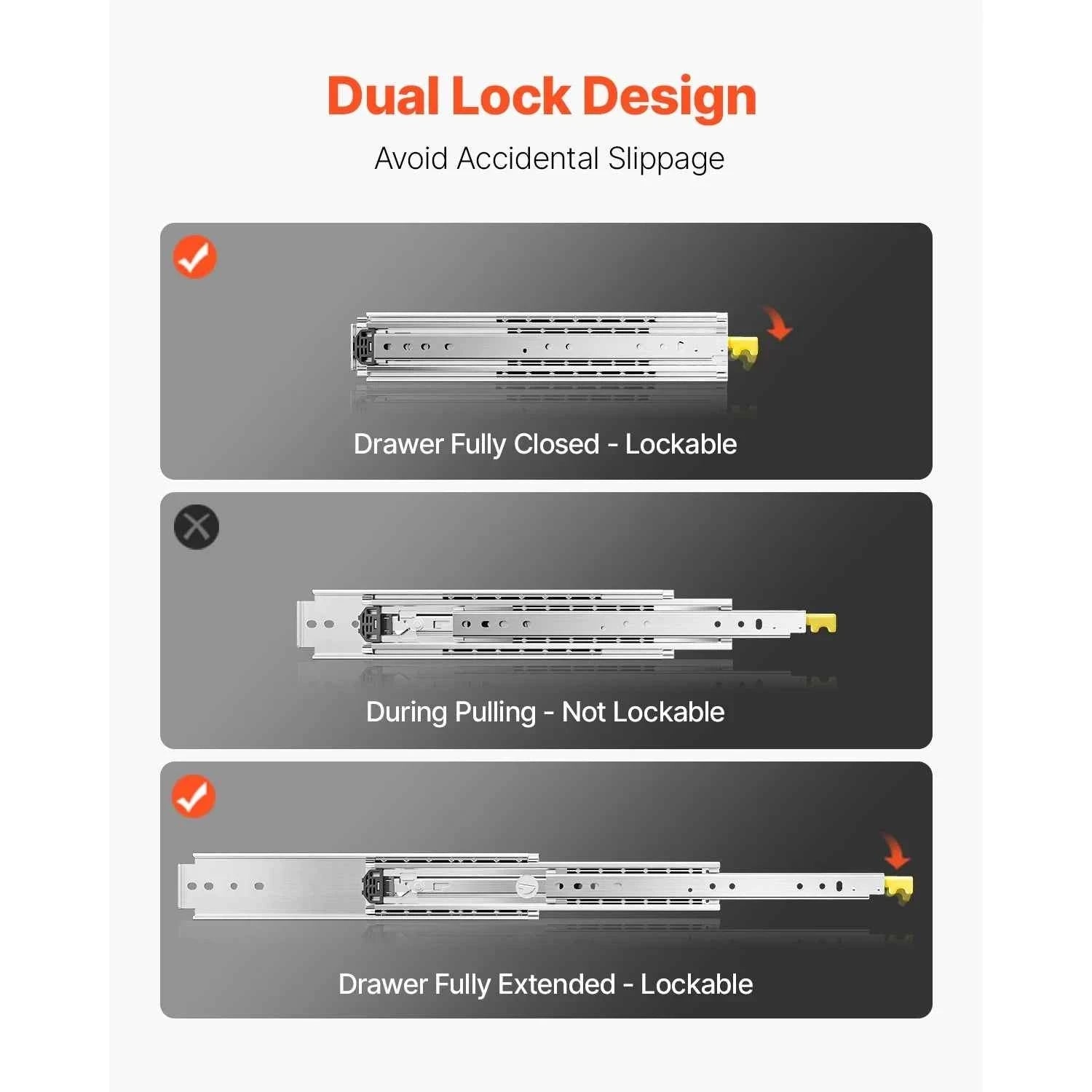 Full Extension Drawer Slides 500 lbs Load Capacity Locking Side Mount Rail-40inch Double Lock / United States