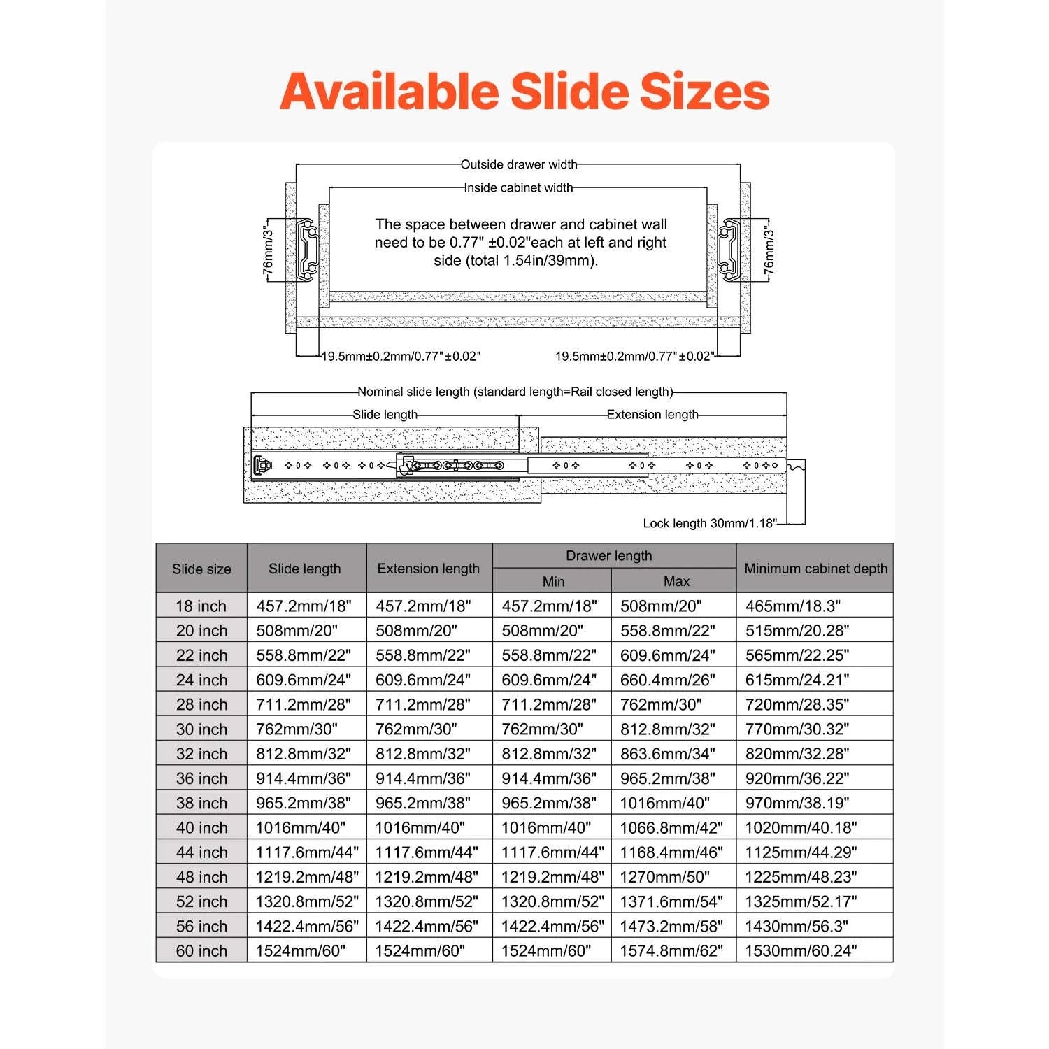 Full Extension Drawer Slides 500 lbs Load Capacity Locking Side Mount Rail-40inch Double Lock / United States