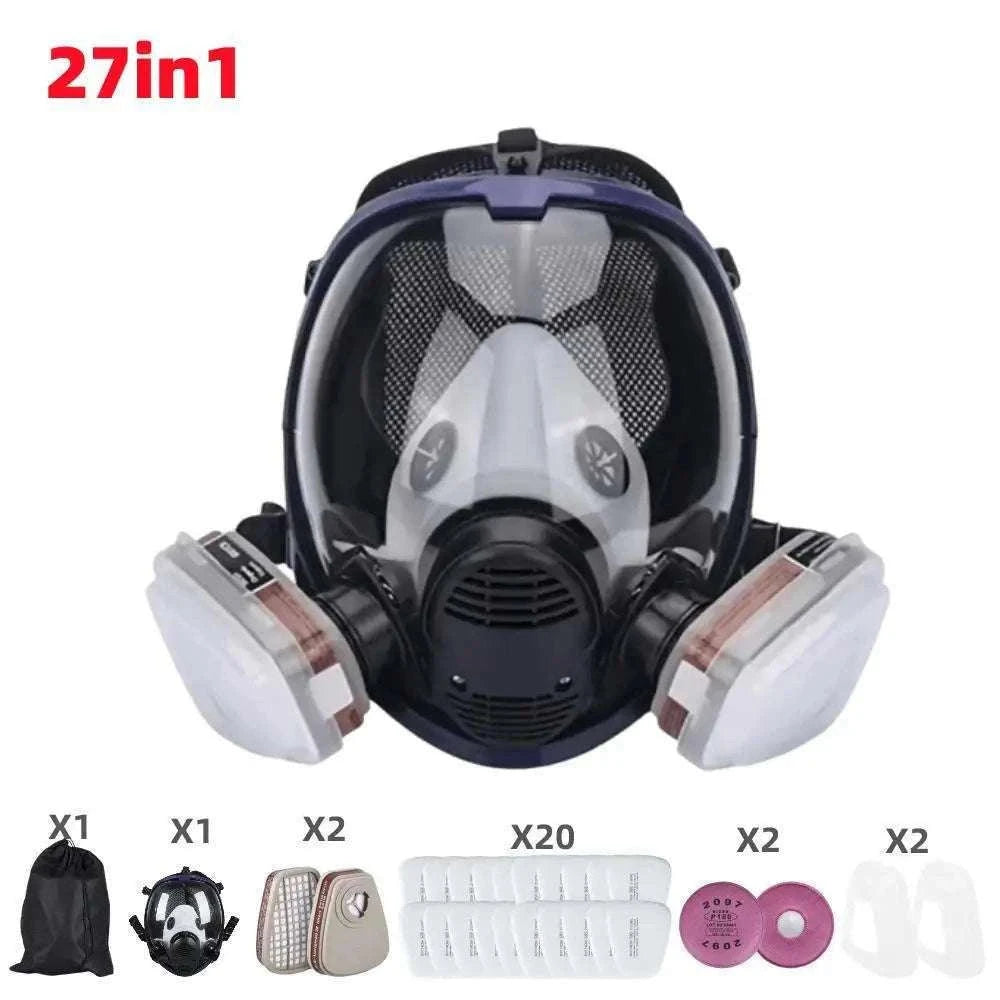Full Face Gas Mask 6800 with Anti-Fog Lens & Dual Filtration-27 in1