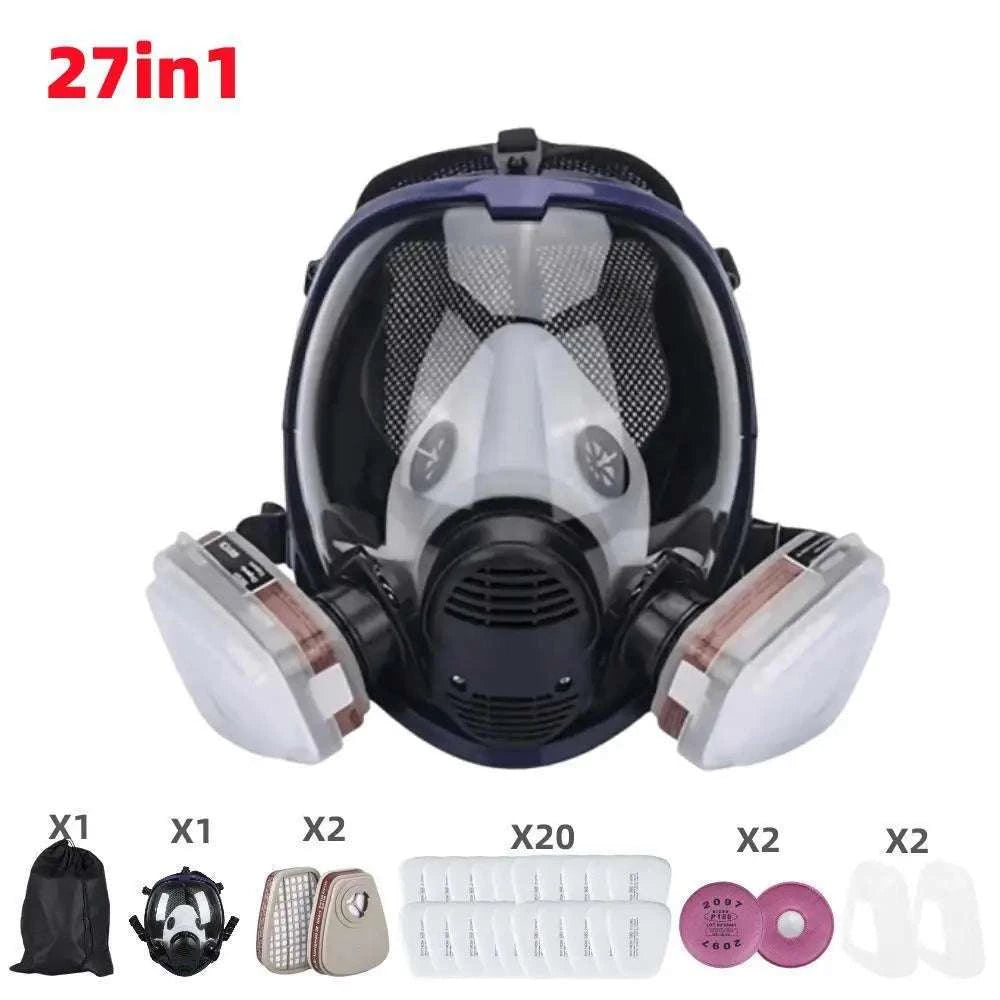 Full Face Gas Mask 6800 with Anti-Fog Lens & Dual Filtration-27 in1