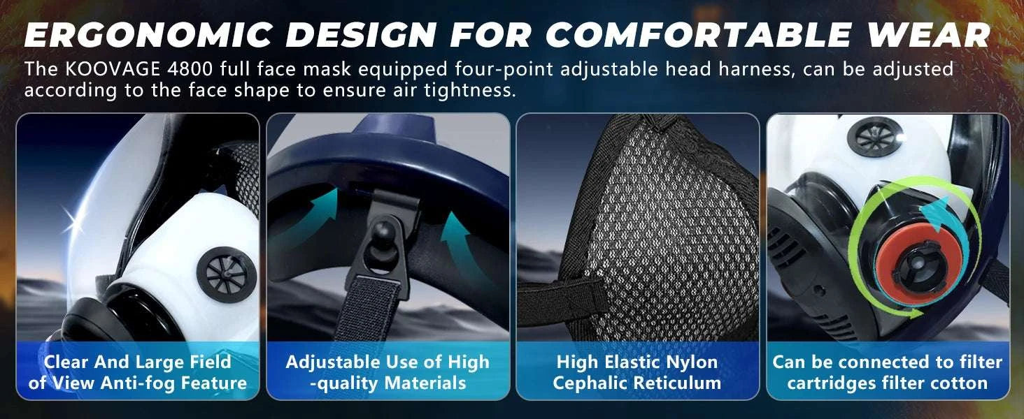 Full Face Gas Mask 6800 with Anti-Fog Lens & Dual Filtration-27 in1