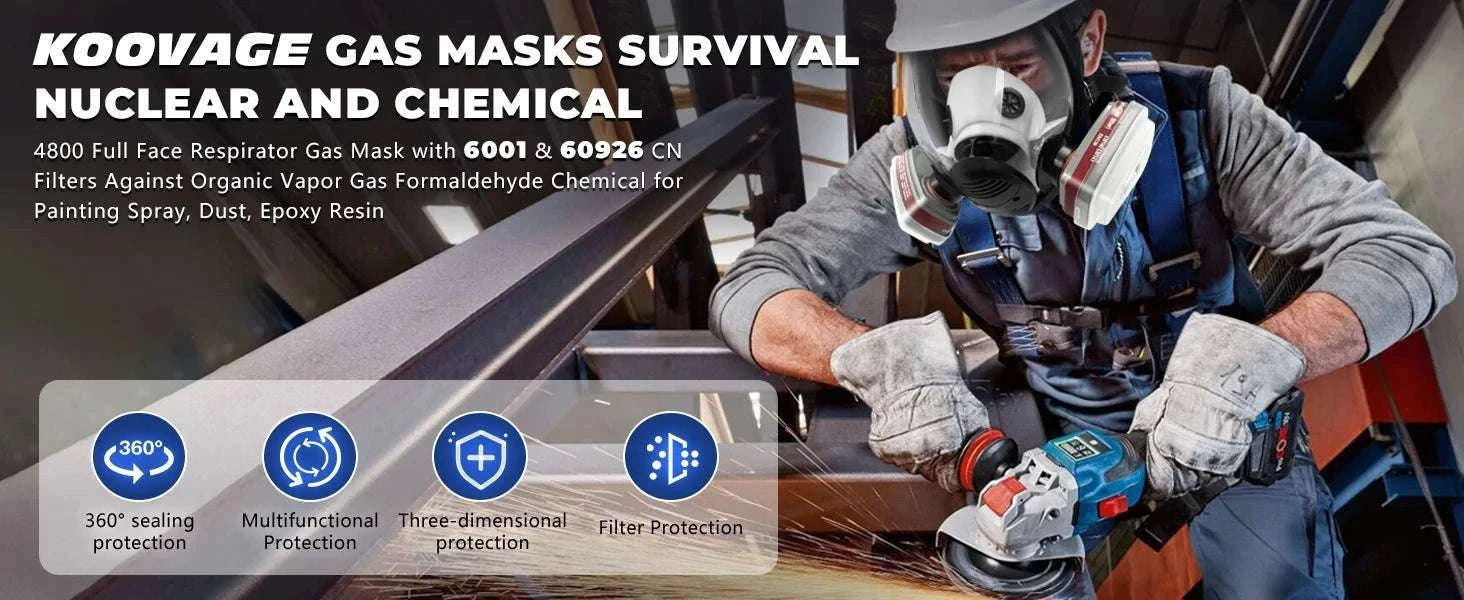 Full Face Gas Mask 6800 with Anti-Fog Lens & Dual Filtration-27 in1