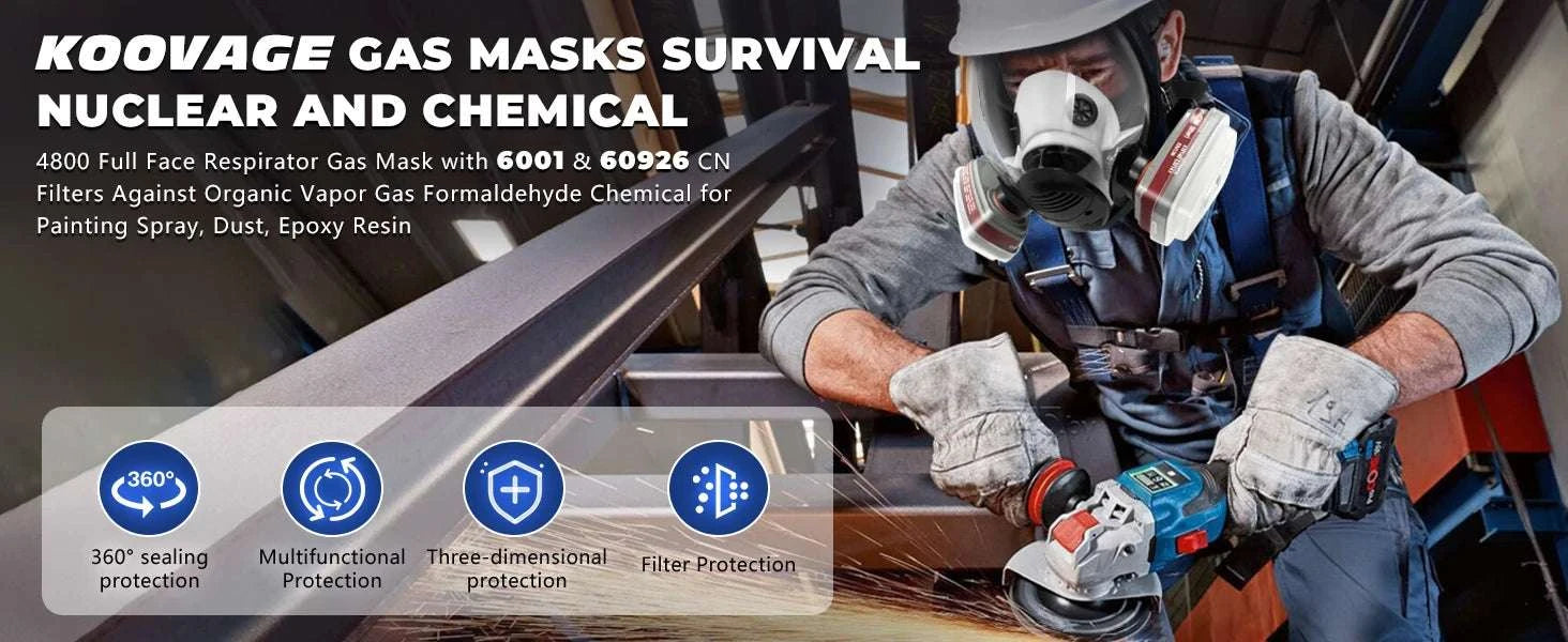 Full Face Gas Mask 6800 with Anti-Fog Lens & Dual Filtration-27 in1